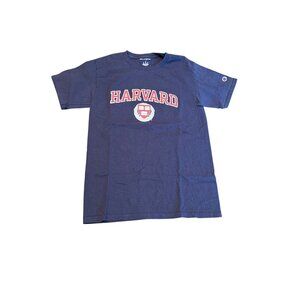 Champion Harvard Logo Navy Blue T-Shirt S Cotton Crewneck Short Sleeve